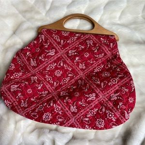 Red paisley bandana print large fold over clutch bag
